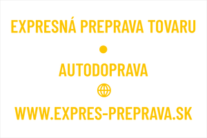 Žltá žiarivá nálepka na dodávku: EXPRESNÁ PREPRAVA TOVARU, rýchla autodoprava a kuriérske služby, nápis s webovou stránkou