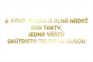 Zlatý set vyrezávaných nálepiek na skúter a helmu s textami Káva slnko a plná nádrž, Dva takty jedna vášeň, Skútrista telom aj dušou a moto motívmi