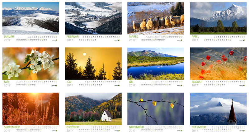 Návrh nástenného kalendára s fotografiami slovenskej krajiny